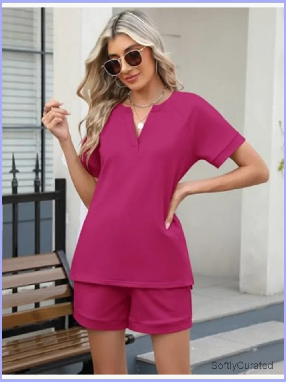 Two Piece Lounge Set Sweatsuit Shorts Summer Casual Matching Sets V Neck Tee